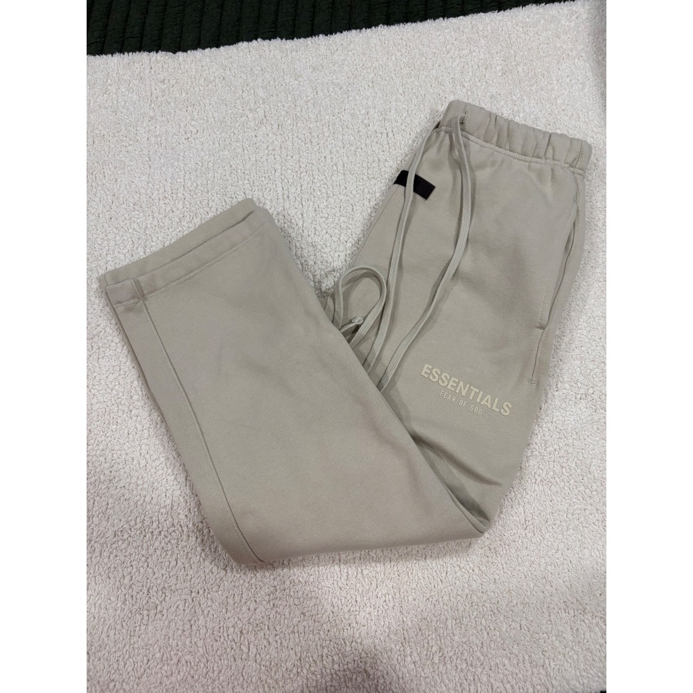 Fear Of God Straight-Leg Logo-Flocked Cotton-Blend Jersey Sweatpants Oatmeal Tan